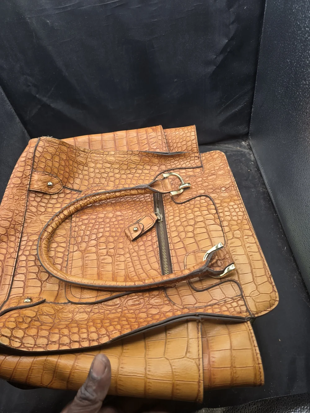 London Fog Croc-Embossed Tote in Cognac Tan